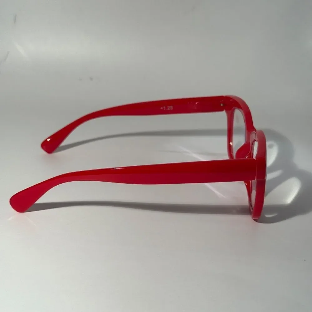 1564 Mona Reading Glasses 1.25 Red Readers Rounded Square Frame NWT